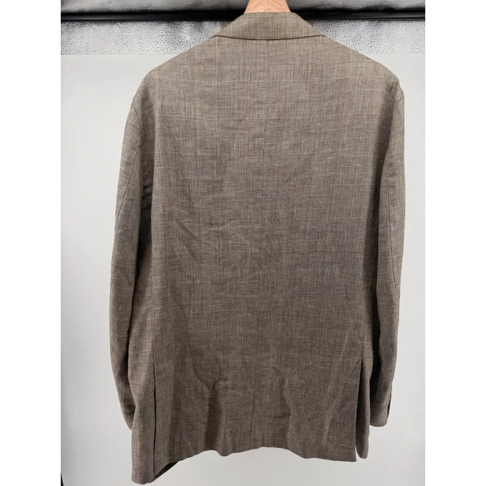 Faconnable Wool Linen Blend Plaid  Mens‎ XL Brown Unstructured Blazer 0836